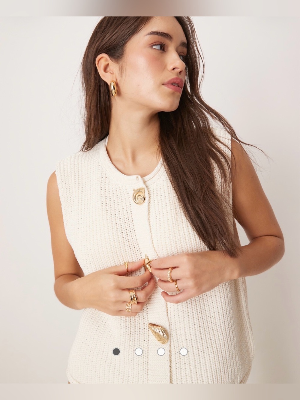 Sleeveless Cream Knit Button-Up Sweater Vest